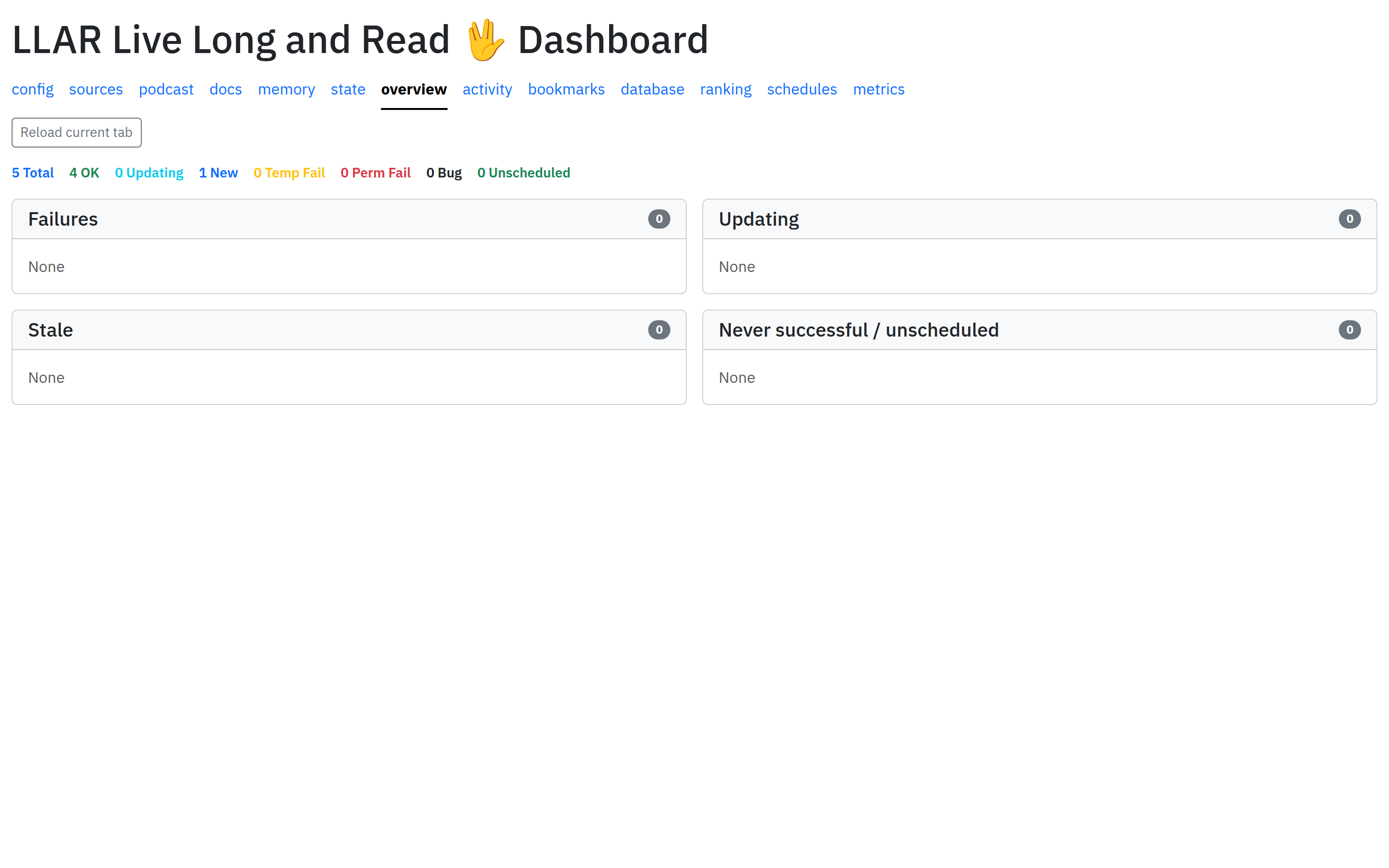 The LLAR Dashboard start page